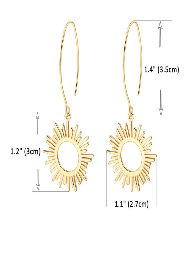 POTESSA Geometric Drop Dangle Earrings BOHO Statement Long Hoop 18K Gold Plated Sun Earrings for Women - Image 4